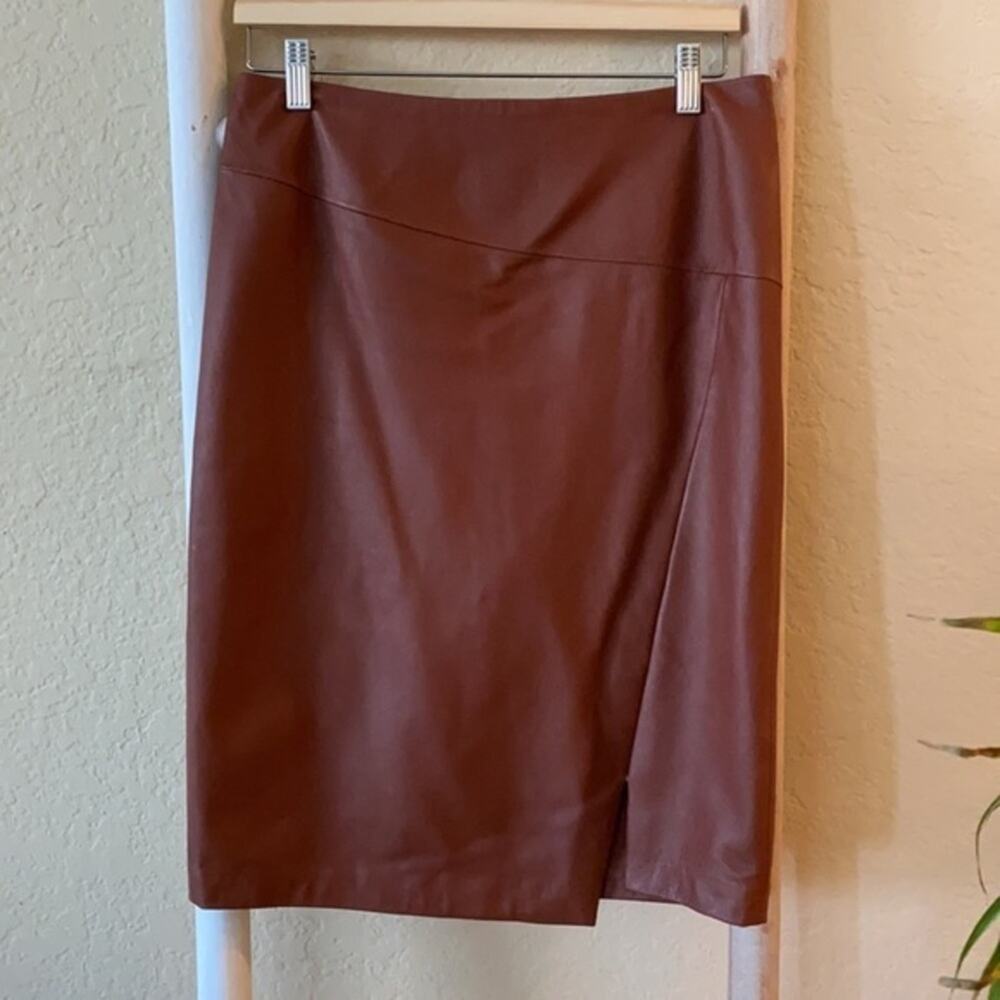 WHBM brown leather split pencil skirt - Picture 5 of 12